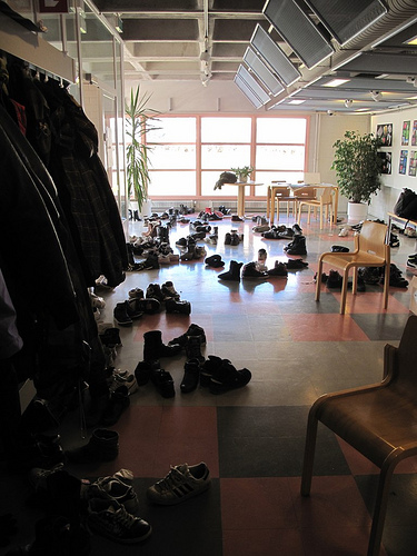 In Finish schools you take off your shoes when entering the building, so we had many visitors and many shoes