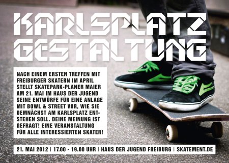 Am 21. Mai von 17.00 bis 19.00 Uhr stellt Skatepark-Planer Maier im Haus der Jugend seinen ersten Entwurf für Bowl & Street am Karlsplatz zur Diskussion.